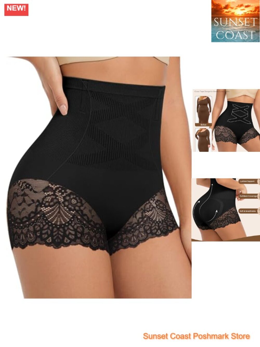 High Waist Tummy Control Shapewear Briefs Lace Seamless Panties